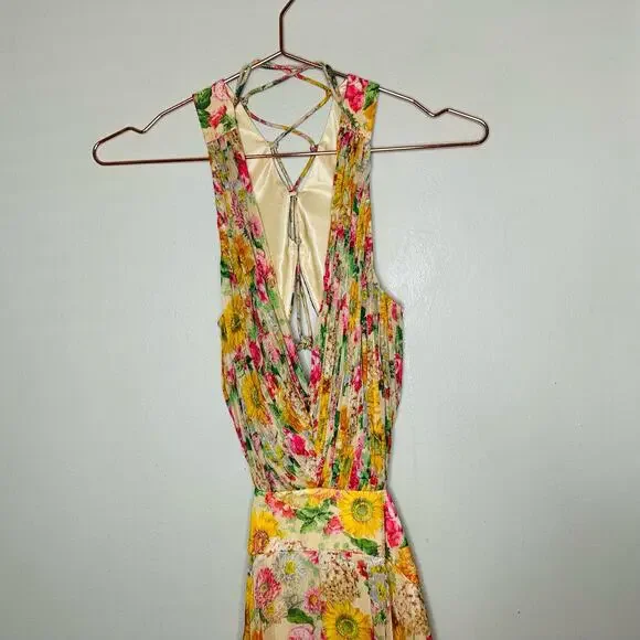 Mac Duggal 9174 Long Formal Multicolored Floral Print Chiffon Gown Dress Size 10